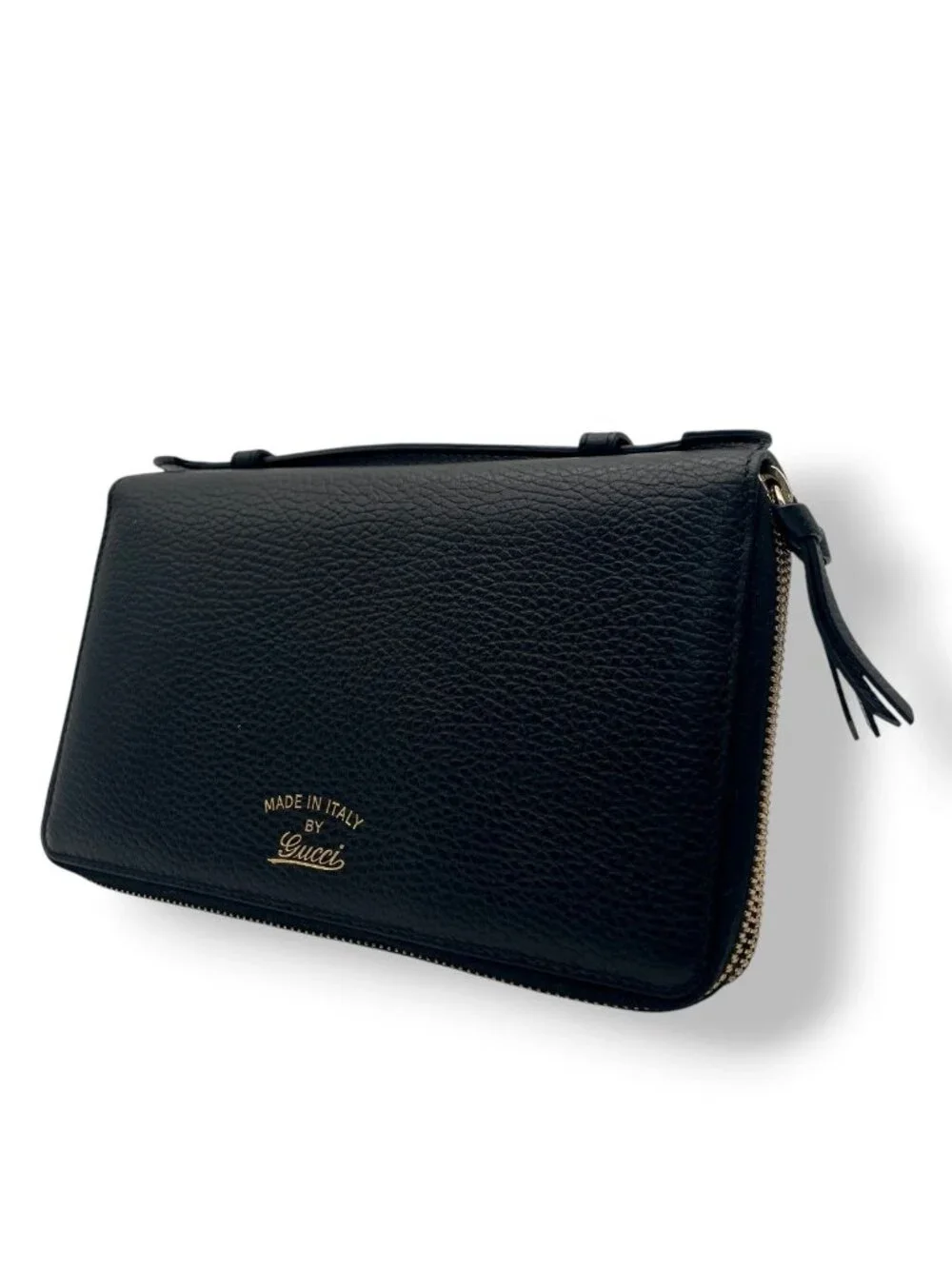 Gucci Wallet Swing Travel Case Bifold Double Zipper Zip Around Leather Black